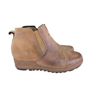 Sorel Evie‎ Ankle Booties Womens NL3816-242 Brown Leather Wedge Boots Casual 8.5